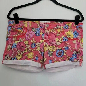 Pink Floral Denim Shorts